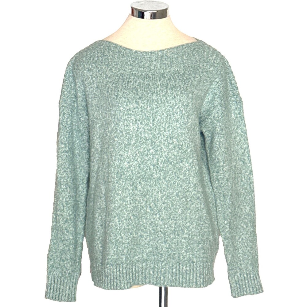 J. JILL M Green Tweed Cotton Blend Long Sleeves Travel Vacation Comfort Sweater